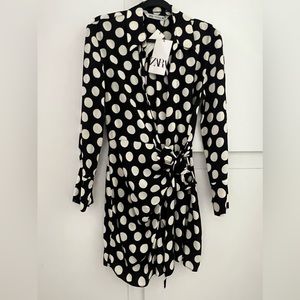 ZARA polka dot dress.  Black w off-white dots.  NEW!! Size XS